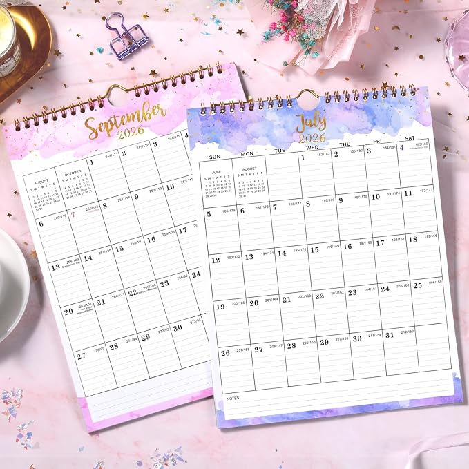 Calendar 2026-2027 - Wall Calendar 2026-2027, 8.5" x 11", Jul 2026 - Dec 2027, 18 Months Calendar Wall with Hanging Hook, Holidays and Julian Dates - Colorful Waterink