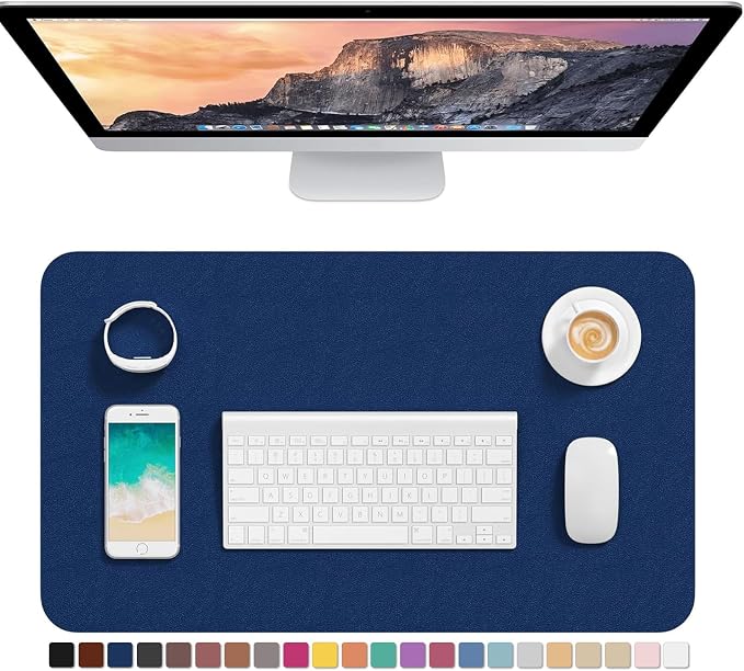 Hsurbtra Desk Pad, 23.6" x 13.8" PU Leather Desk Mat, M Extended Mouse Pad, Waterproof Desktop Blotter Protector, Non-Slip Ultra Thin Small Laptop Keyboard Writing Mat for Office Home, Navy Blue