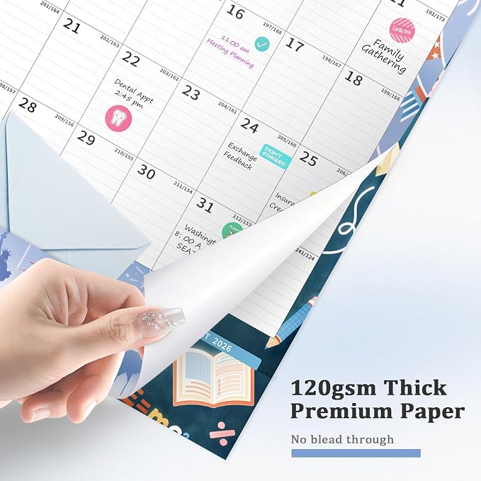 Ospelelf Wall Calendar 2026-2027 Monthly Large Planner Pad 17" X 22" with Storage Pockets Protective Cover and Stickers for Family Fridge Office Teacher Student Use July 2026 to December 2027 Season