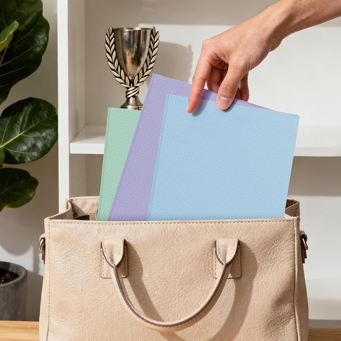 Plastic andPockets and Prongs,2-Pocket and3 Fasteners, Holds 8-1/2" x 11" Paper for School/Office/Home, Pastel Color, 24 Packs