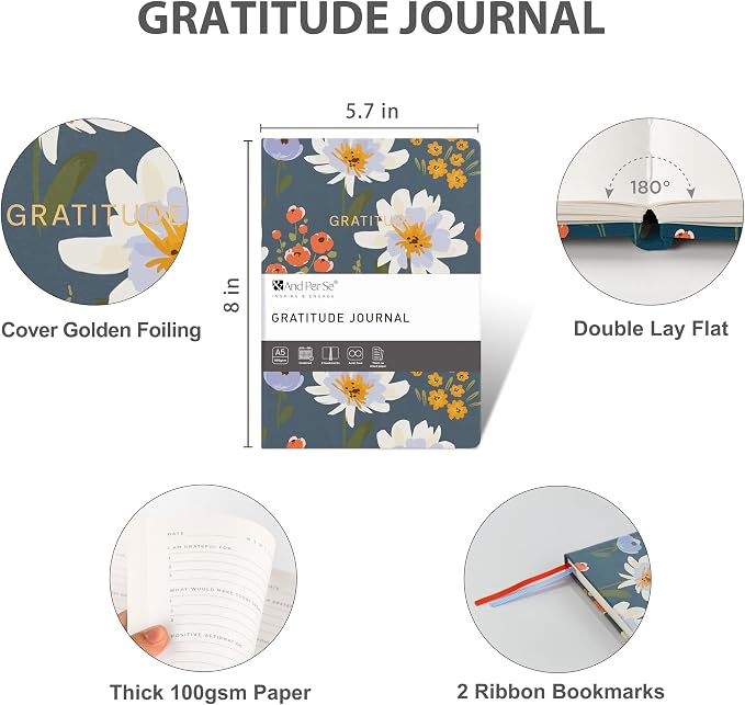 And Per Se Gratitude Journal for Women – 5 Minute Daily Practice with Prompts & Quotes – Undated Mindfulness & Happiness Notebook (Garden Flowers)