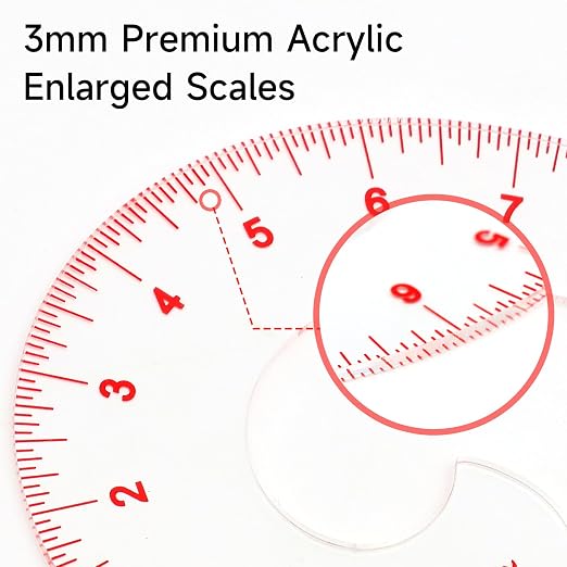 YLaziion 12inch 3mm Acrylic French Curve Ruler for Pattern Making- Clear Comma Shape Pattern Drafting Tool with Enlarged Scales | Non-Yellowing, Vary Form Curve for Sewing & Fashion Design & Quilting