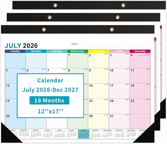 COMIX Desk Calendar 2026-2027, 17" x 12" Monthly Desktop Planner Pad with Frosted Cover, 18 Months July 2026 to December 2027, Thick 120 GSM Paper for Office School Home