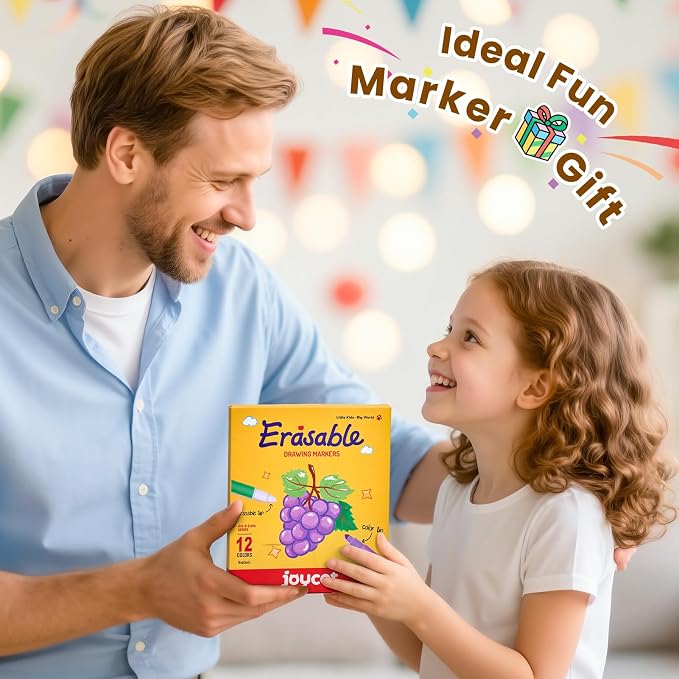 JoyCat 12-Color Erasable Markers for Kids, Dual Tip Magic Pens for Paper | Erasable highlighters use white tips to correct details and reveal notes, ideal for school projects, journaling and crafts.