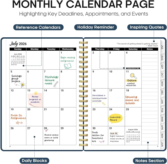 Planner 2026-2027, Academic Year Monthly and Weekly Calendar Planner, Jul 2026 - Jun 2027, Hardcover Teacher Student Planning Agenda book with Tabs, Perfect for School Office Supplies, 6.3" x 8.5" - Soft Balance