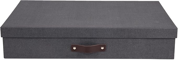 Bigso Sverker Fiberboard Legal/Art Storage Box - Scrapbook Storage Box for Papers, Photos, and More - Durable Keepsake Boxes with Lid and Leather Handle - 3.3in x 17.1in x 12.2in - Black