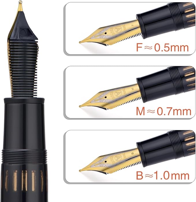 Yongsheng Junlai 930 Acrylic Fountain Pen, Size 9 Medium Nib with Piston Filling System, Piano Black Fence Ink Tank with Flat Top Design Smooth Writing Pen (Gold Trim)