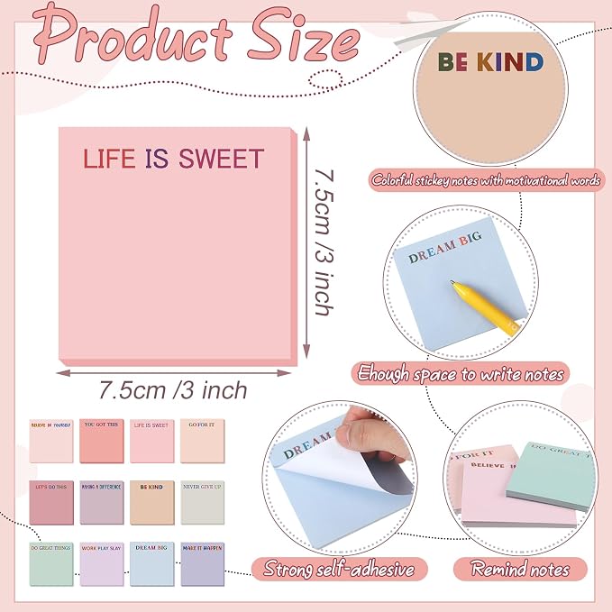 Yinder 24 Pcs Sticky Notes Gifts Bulk,Inspirational,Aesthetics