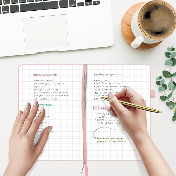 &And Per Se Graph Notebook, 5mm Grid, A5 Hardcover, 160 Pages 100gsm Thick Paper, Grid Journal for Diagrams, Wireframes, CAD Sketches (Pink)