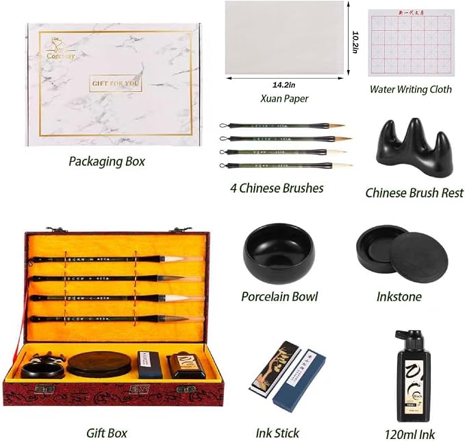 Chinese Calligraphy Brushes Set,Professional Sumi Water Writing, Japanese Painting Set for Beginners