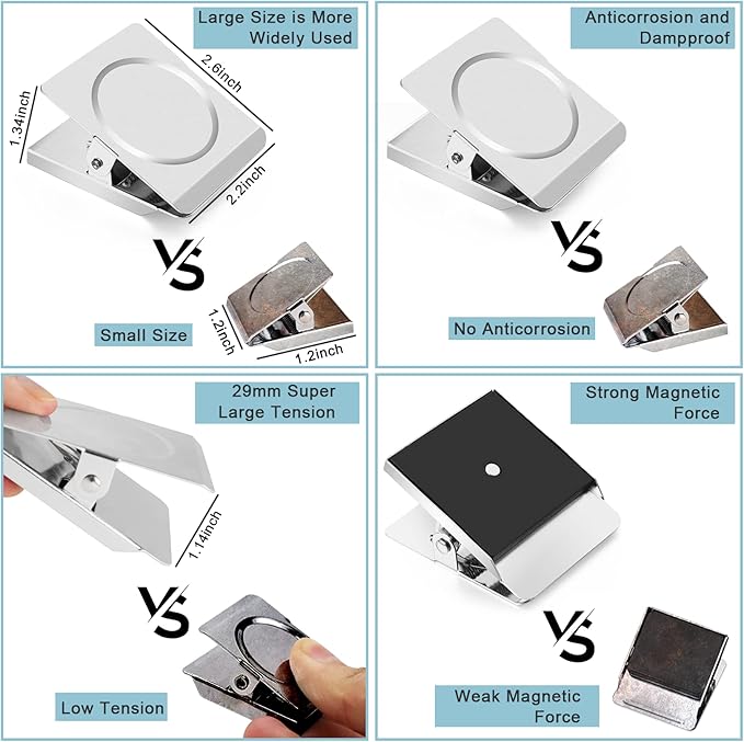 FINDMAG Silver Magnetic Clips, 4 Pack Magnet Clips for Fridge and Office | Magnetic Clips for Cruise Cabins, 2.2 Inch Design, Photo and Picture Display, Hold Daily Notes, Whiteboard, Refrigerator