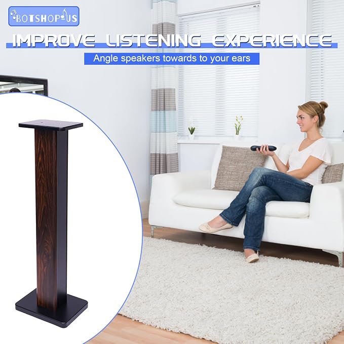36" Floor Speaker Stands Pair Studio Monitor Stands Bookshelf Speaker Stands Wood Floor Speaker Stands Large Bookshelf Speaker Stands Speaker Stand for Theaters (Black Walnut Wood)