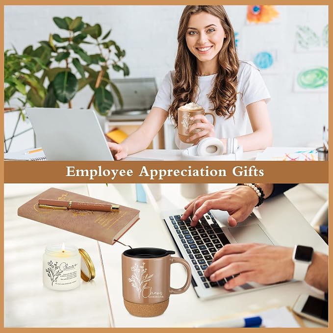 Sayglossy 4 Pcs Chaos Coordinator Gift Set Back to School Gift for Teachers Women Men Notebook Coffee Mug Scented Candle Ballpoint Pen for Teacher Assistant Principal Class School Staff Coworker