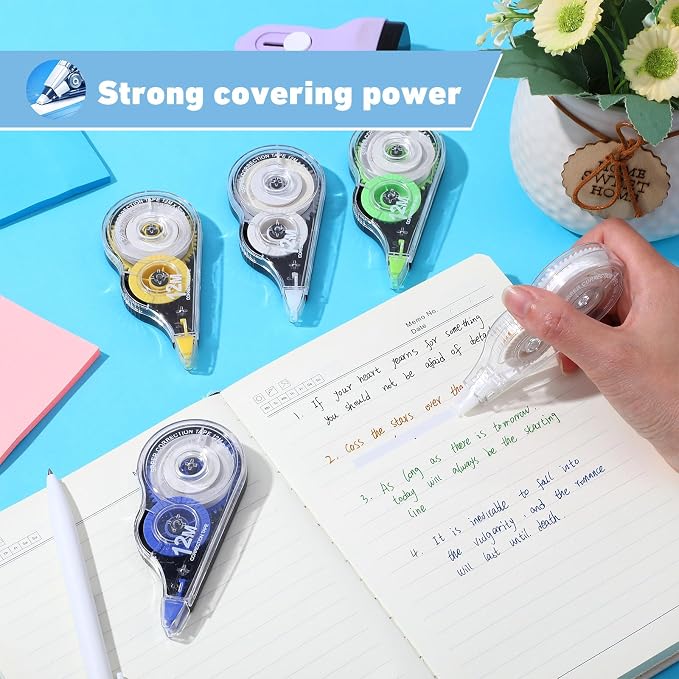 AmazingSpark 100 Pcs White Correction Tape Bulk, 39.4 Ft, Tear-resistant Easy to Use Applicator for Instant Corrections for School Office Note,Tape Width 0.2 in (5 Classic Colors)