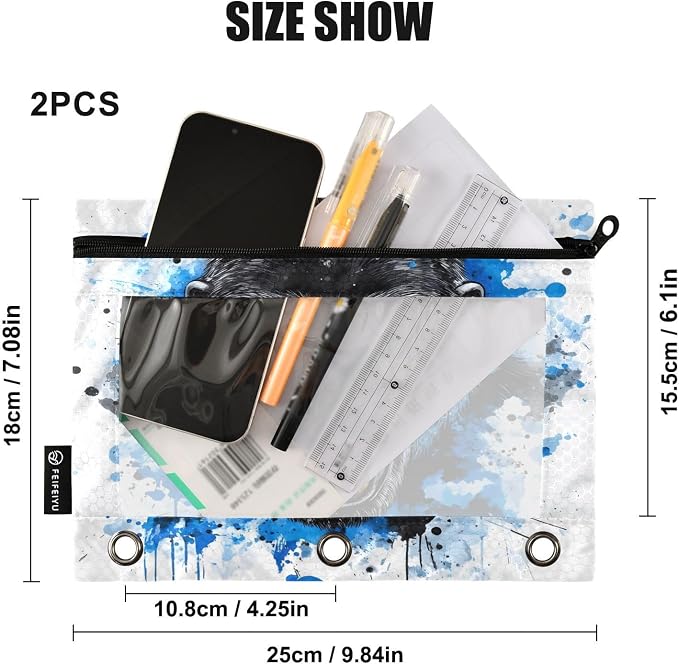 King Kong Blue Face Pencil Pouch for 3 Ring Binder 2 Pack Zipper Binder Pencil Bag Case with Clear Window Office Supplies