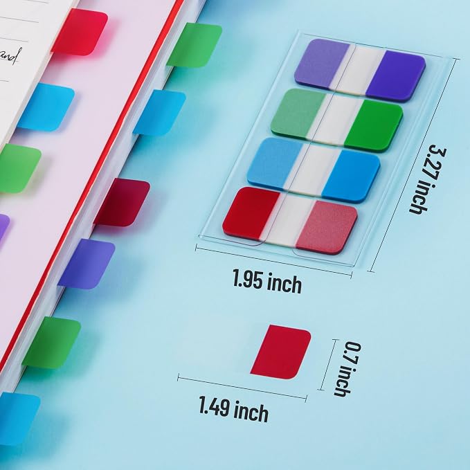 Golcellia 480 Pieces Sticky Index Tabs Transparent Sticky Notes, Colored Page Markers for Bookmarks, Writable and Repositionable Index Annotation Tabs（4 Colors）