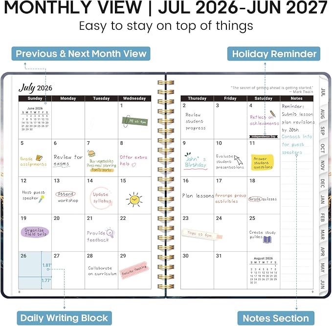 Academic Planner 2026-2027, Weekly and Monthly Calendar Book, July 2026 – June 2027, Hardcover Planner with Tabs, Perfect for Teachers, Students, Women & Men, A4 (8.5" x 11") - Abstract