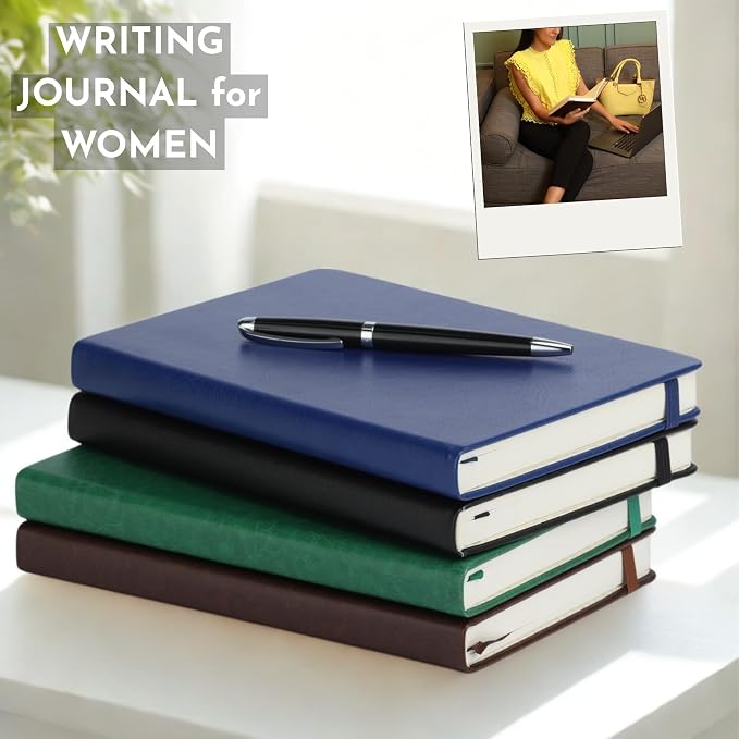 SETTINI® Hardcover Lined Journal Notebook A5 120 GSM Lay-Flat, Emerald | lay-flat binding, 120 GSM thick paper, A5, lined, ribbon bookmark, elastic closure, for women