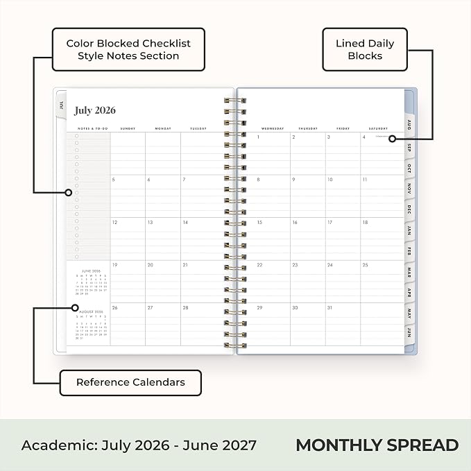 Blue Sky 2026-2027 Weekly & Monthly Academic Planner, 5"x8", Stratford | July 2026 - June 2027, Flexible Cover, Wirebound, Laminated Tabs, Storage Pocket, Stickers, Academic Year, The Everygirl