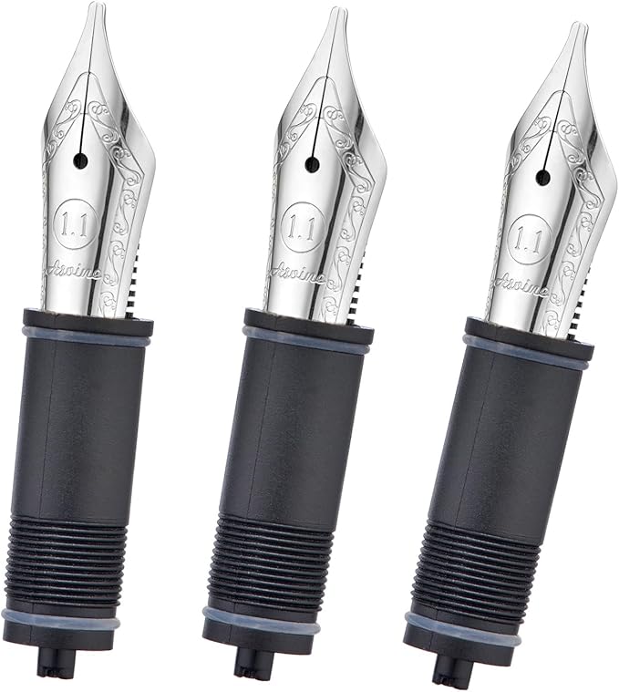 Asvine Set of 3 Number 6 Fountain Pen Replacement 1.1 Stub Nibs Silver - Compatible with V169, P20, P30 and V126