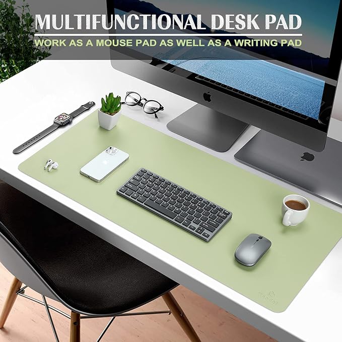 K KNODEL Office Desk Mat, Leather Mouse Pad (31.5"x15.7", Light Green) | Desk Pad, Keyboard Pad, Computer and Laptop Mat, Desktop Protector and Cover, Writing Pad and Blotter for Home Office