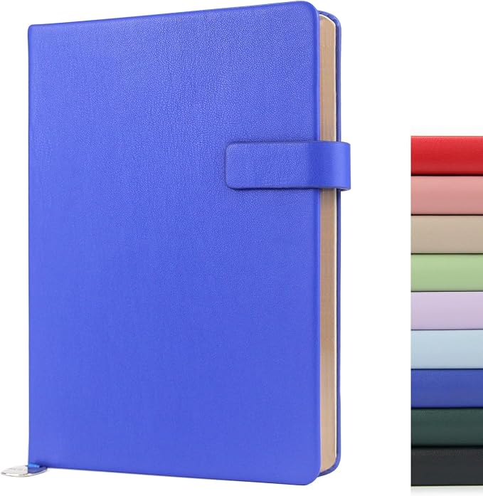 Hardcover Leather Journal Notebook A5 Lined 212 Pages 5x8.25 Inches Gold Edged Pages with Strap Closure Travel Work School Writing Journaling Notebooks for Women Men Gift Box Packaging Dark Blue