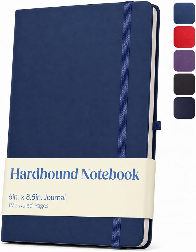 Eccolo Cool Jazz Hardbound Writing Journal, 192-Page Lined Paper, Lay-Flat | Elastic Band Closure, Interior Gusset Pocket, Double Ribbon Bookmarks and Built-In Pen Holder, Durable Section-Sewn Binding