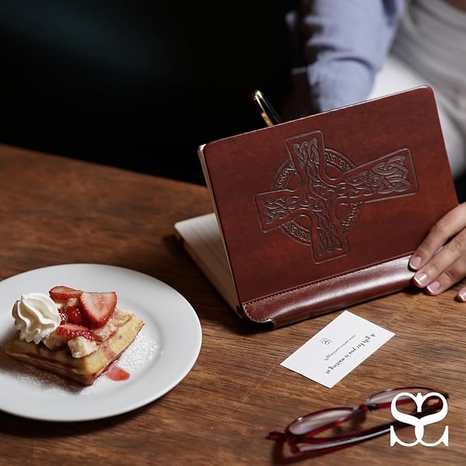 SETTINI® Vegan Leather Journal Gift Set with Pen 192 Pages, Celtic Cross | hardcover, luxury pen + unique pen holder, gift box, bible journal, A5, 192 pages