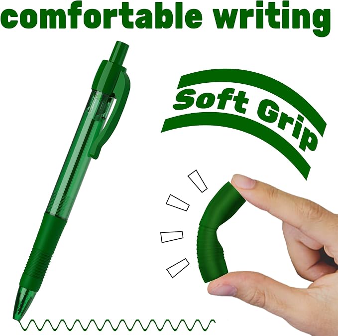 deegtran Pens Bulk, 30 Pack No Bleed Green Ink Click Pens with Soft Grip, Wholesale Retractable Ballpoint Pens for Office School, Medium Point Smooth 1.0MM