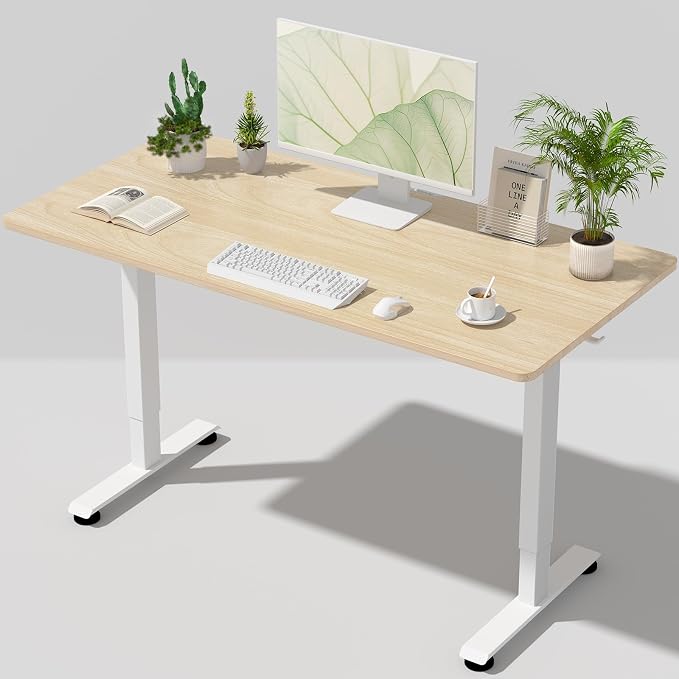 Veken 55 Inch Large Electric Standing Desk, Gaming Table, Nature | Height Adjustable Sit Stand Up Computer Tables for Home Office, Study , Writing, Suit students, employees and group work