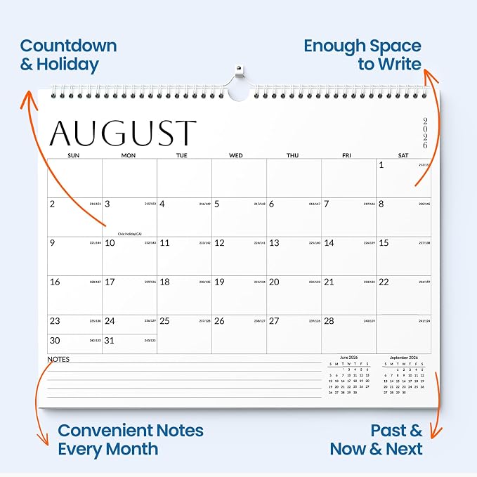 SUNEE 2026-2027 Calendar - 18 Months Wall Calendar Jul. 2026 - Dec. 2027, 14.5"x11.5" Big Grid Hanging Calendar with Note for Organizing & Planning, White