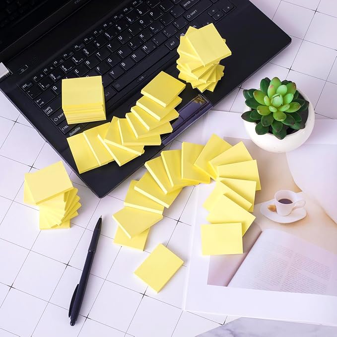 (50 Pads) Sticky Notes 1.5x2, Sticky Pads, Recyclable, Self-Stick Pads, Easy to Post for Home, Office, Notebook (Yellow)