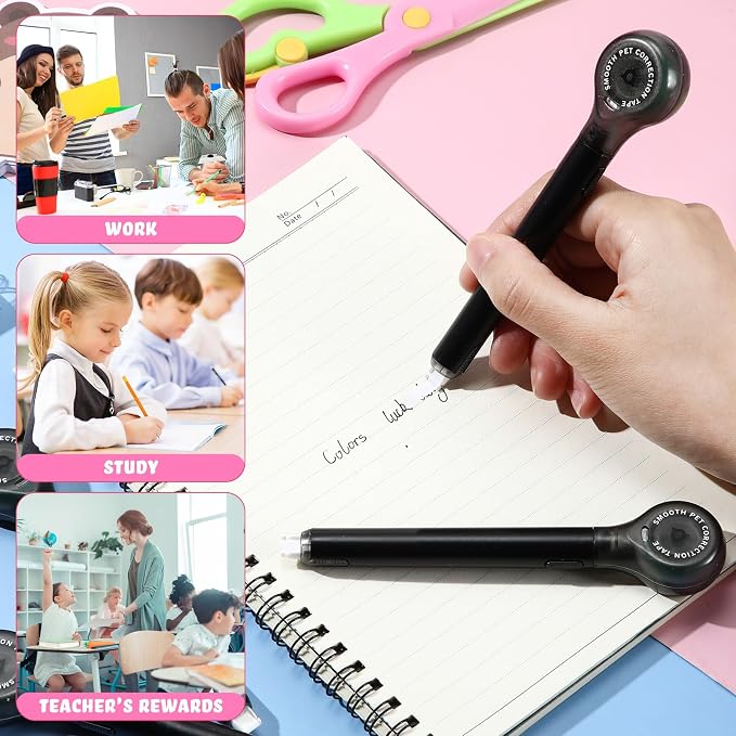 Gersoniel 10 Pack Correction Tape Pen Correctional Ink Tape Push Pull Protective, Easy to Use Applicator for School Office Supplies, 0.2 x 236 Inch (Black Color)