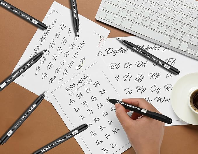 10 Size Calligraphy Pen Set, Hand Lettering Brush Pens for Beginners | Brush Pens Calligraphy Set for Beginners, Calligraphy Markers for Sketching, Scrapbooking, Journaling & Hand Lettering