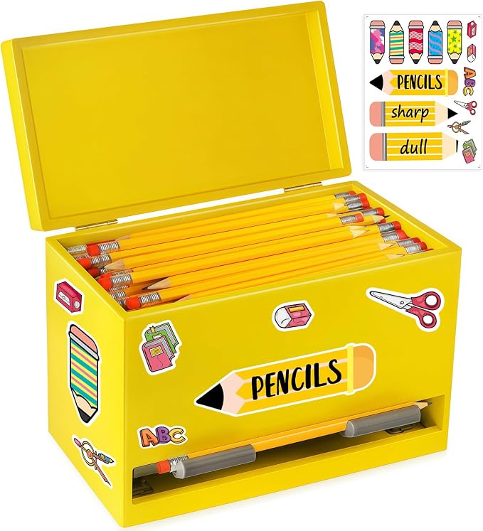 Aigybobo Pencil Dispenser for Classroom, Wooden Pencil Holder for Desk, Teacher Must Haves for Organization and Storage, Pencils Straw Dispenser for Classroom Office Kitchen Restaurant