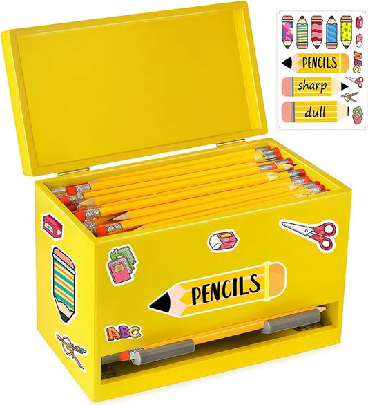 YEGEER Pencil Dispenser for Classroom, Wooden Pencil Holder, Classroom Teacher Must Have, Pencils Straws Organization & Storage for Classroom Office Kitchen Restaurant (yellow)