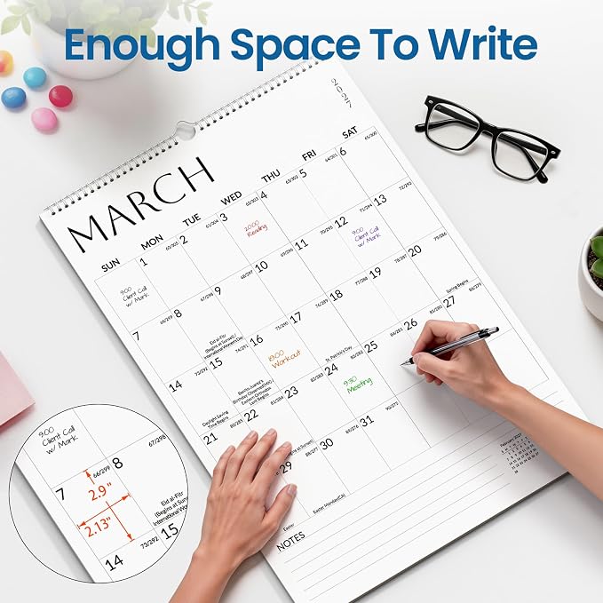 SUNEE 2026-2027 Wall Calendar Large 22.75"x15.5", 21 Month July Calendar (Ends March 2028), Vertical Extra Large, White Minimalism