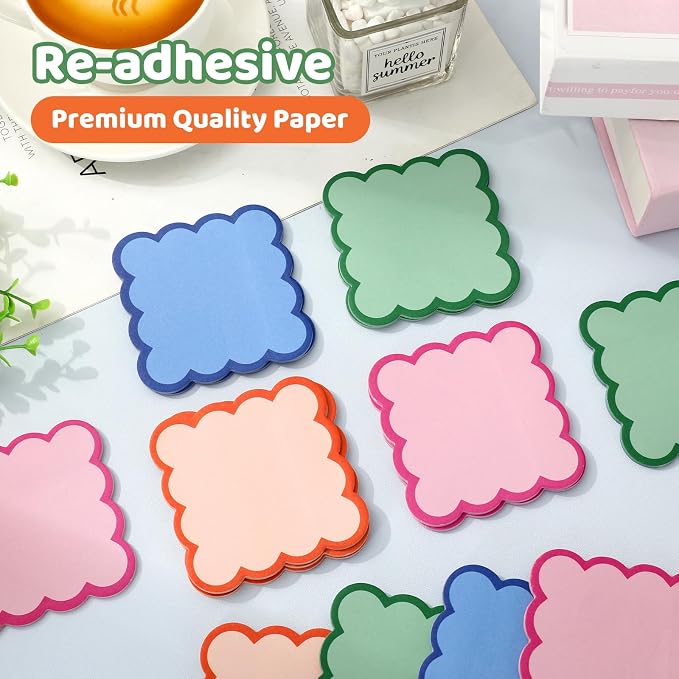 JarThenaAMCS 16 Pack Scalloped Sticky Notes Colorful Wavy Edge Memo Pads 3 Inch Blue Orange Pink Green Self-Adhesive Notepads for School Office Home Accessories Decor, 320 Sheets