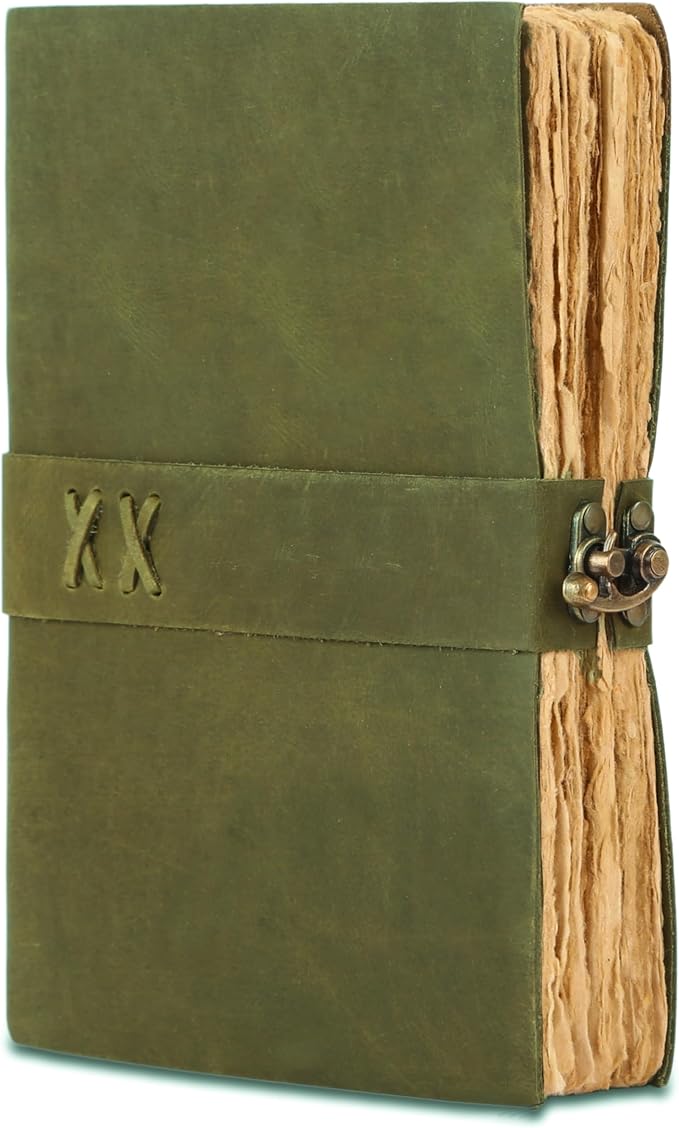 Vintage Leather Journal Handmade Buffalo Deckle Edge Paper – Leather Bound Journal for Women Men Vintage C-Lock Closure Ideal for Writing & Travel for Artists
