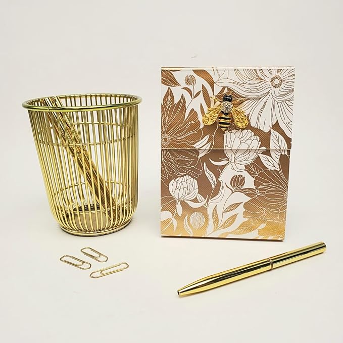 Punch Studio Flip-Top Notepad For Daily Notes or Notes on-the-go, with Magnetic Closure, Brooch Embellishment, Gold-Foil Accents & 75 Illustrated Sheets, 5" x 3.75" - White Dahlias (50440)
