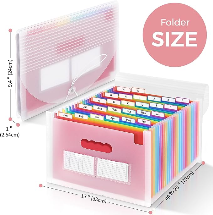 SKYDUE Accordion File Organizer with 26 Pockets & Label Stickers, Expanding File Folders Fit for A4 & Letter Size Paper, Multi-Functional Document Organizer for Home & Office File Management