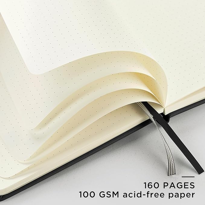&And Per Se Dotted Journal – A5 Hardcover, Dot Grid Notebook for Planning & Journaling, 160 Pages 100gsm Paper, Stickers - 5.7”x8” (Black)