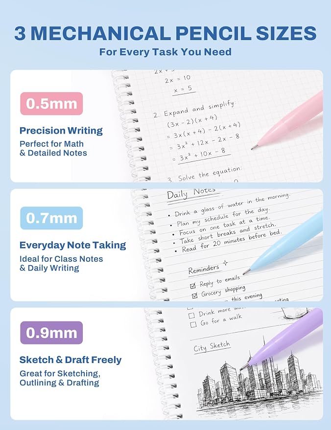 SUNEE 35PCS Aesthetic Stationery Set with Cute Pencil Case, Pastel Highlighters, Black Gel Pens, Mechanical Pencils & Refills, College School Supplies for Students Girls Blue Checkered