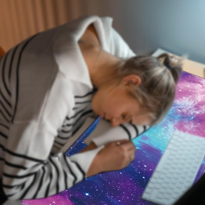 Heated Desk Pad Large Mouse Pad 31.5 x 13 inch with 3 Levels Heating & Auto Shut-Off Warm Mouse pad PU Leather Computer Mousepad for Home Office Work - Beautiful Galaxy