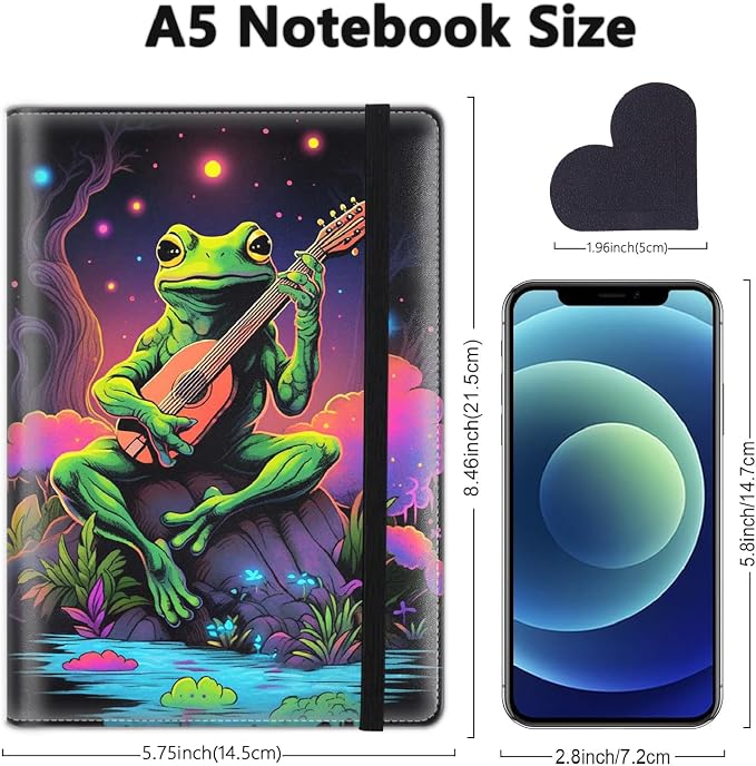 A5 Leather Lined Journal Notebook, 200 Pages Hardcover Executive Notebook for Men Women Office School Note Taking, Thick Writing Paper Daily Journal with Bookmarks/Indexes, Watercolor Frog