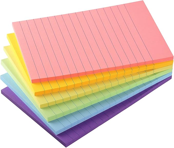 Early Buy Sticky Notes with Lines 4x6 in, 6 Pastel Color, 45 Sheets/Pad | Lined Sticky Notes