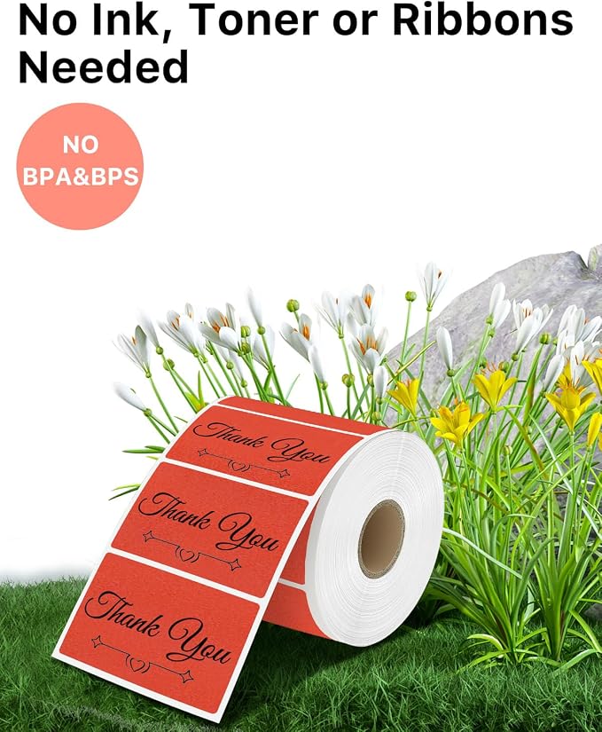 iEager 3" x 2" Thermal Labels, Durable Thermal Printer Stickers, Red | Self-Adhesive Rectangle Label with Perforation Line, 500 Labels/Roll