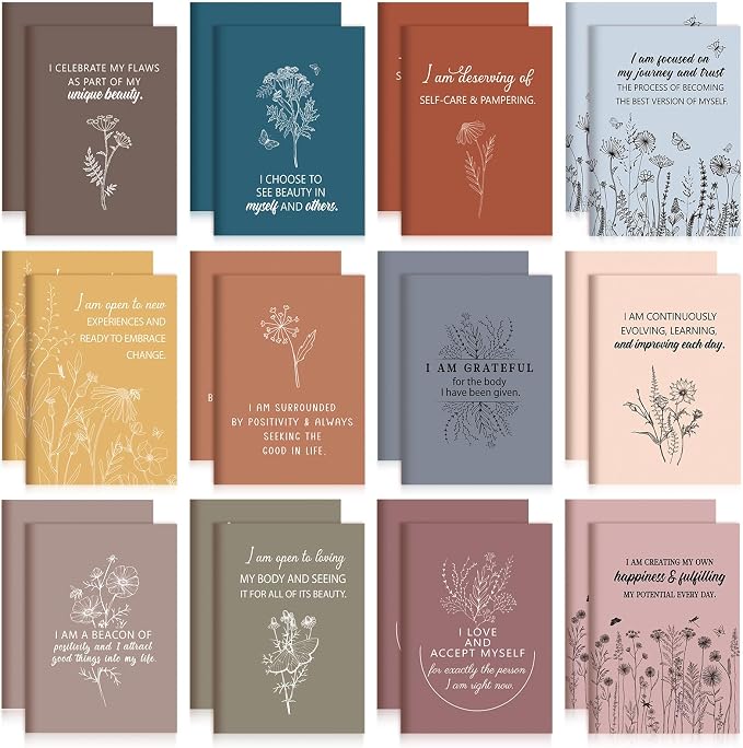 Tatuo 24 Pcs Positive Affirmation Notebooks Inspirational Notebook Small Motivational Encouragement Notepads Daily Affirmations Journal for Women Men Adult Party Favor Coworker(Vibrant)