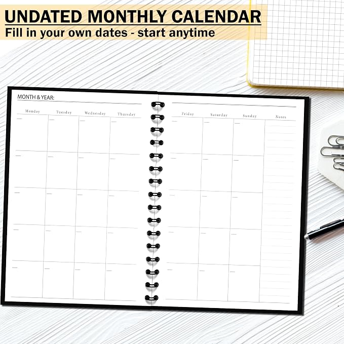 Undated Monthly and Weekly Planner - 12 Month Calendar Planner Notebook with Week Days - Hardcover Undated Planners Blank Agenda Book - A5 Purple