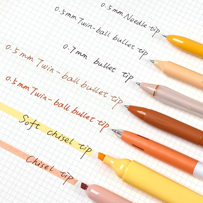 WRITECH Gel Pens Journaling Highlighters: Journal Set Aesthetic Assorted Pastel Color Ink 0.5mm Fine Point Retractable 0.7mm Black Pen Smooth Writing Drawing No Bleed 7ct (Orange)